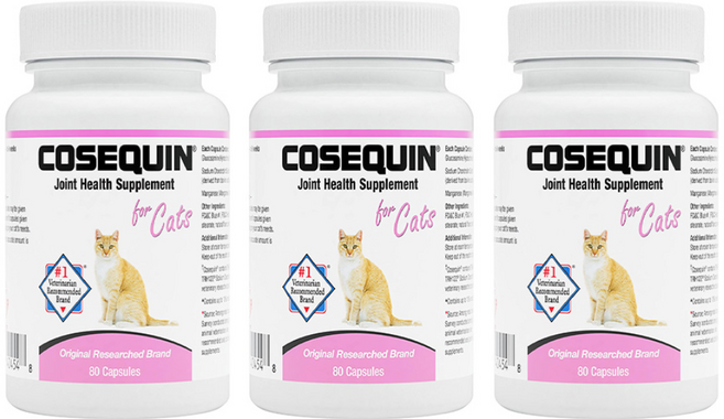 3개 Nutramax 코세퀸 고양이 관절 건강 보조식품 80 스프링클 캡슐
