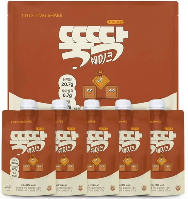 혜인담 식사대용 단백질 쉐이크 뚝딱쉐이크 초코프로틴, 60g, 5개