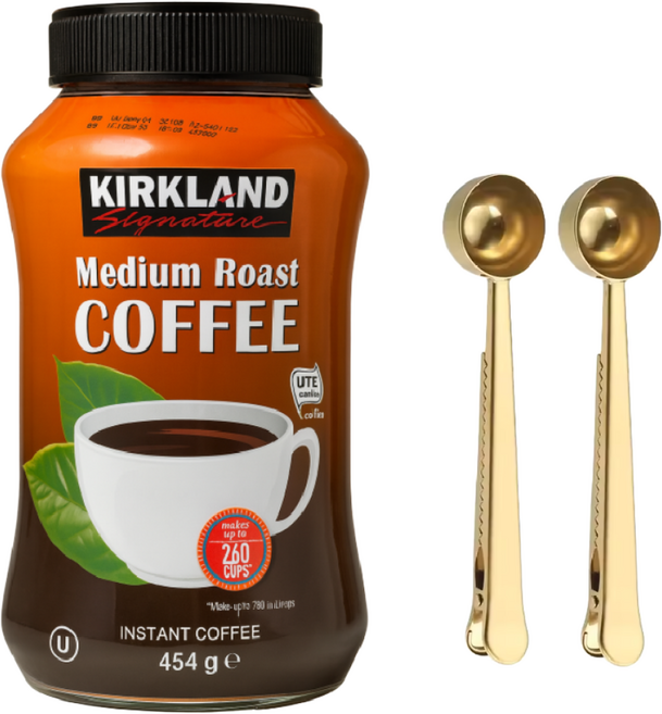 [주부나라 세트] 코스트코 커클랜드 커피 + 골드스푼 2개 포함 시그니쳐 인스탄트 커피 454g, 1개, 1개입
