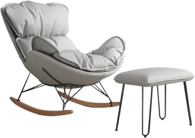 쿠시에 Cushie 포근한 프리미엄 럭셔리 흔들의자 리클라이너 스윙체어 안락의자 북유럽 독서의자 1인쇼파, 1개, 10. 그레이 (풋스툴 포함)