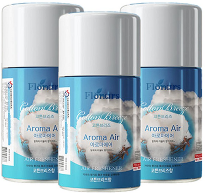 아로마에어 방향제 자동분사기 리필 캔, 280ml, 3개, 코튼브리즈