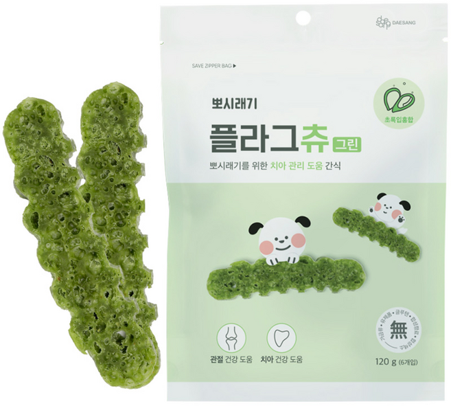 뽀시래기 강아지 플라그츄 덴탈껌, 그린 관절, 120g, 1개