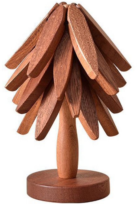 [풀블랭크] 우드 포레스트 원목 트리 냄비받침 4종 택1, 1세트, 다크 4개입