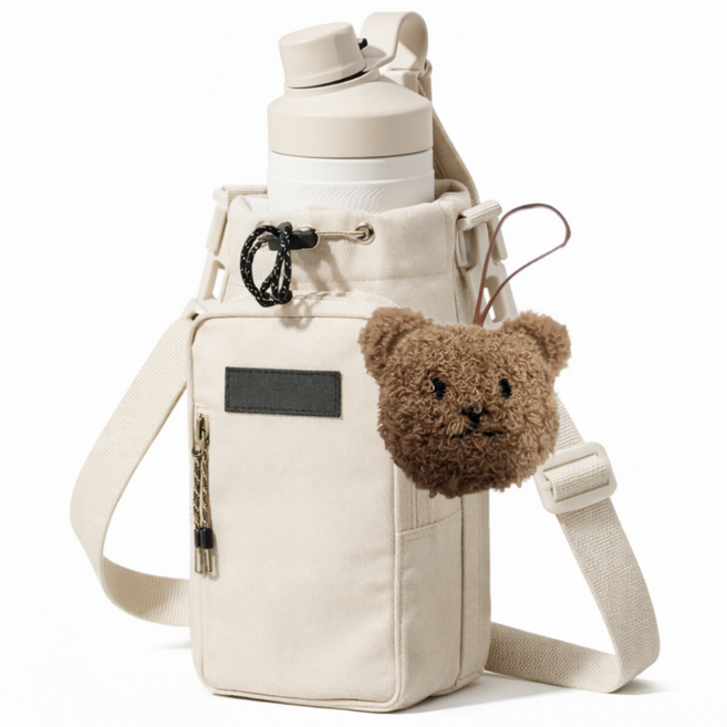 배르미 네임텍증정 텀블러 크로스백 물병 파우치 가방, 1개, 베이지