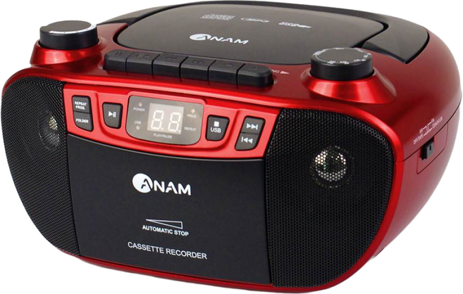 아남 MP3 CD포터블 카세트 A-90 USB인식 카세트 FM 라디오 AUX 이어폰 단자 어학용, 레드