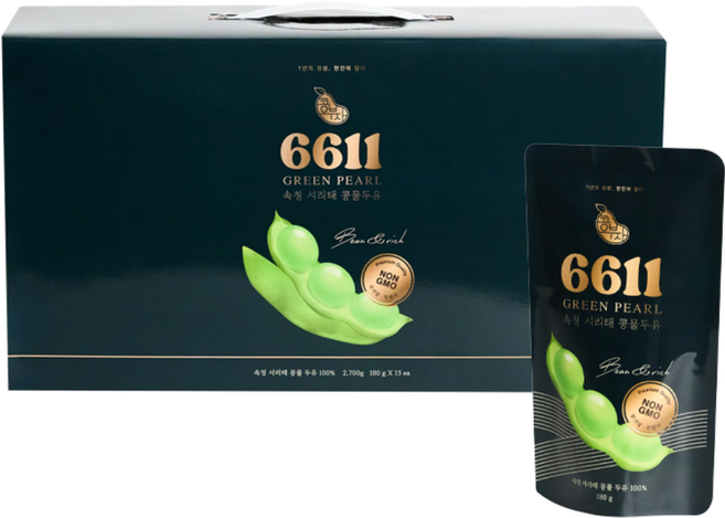 콩부자 서리태 콩물두유 6611 맷돌 무설탕 고단백 새바람콩 프리미엄 두유, 15개, 180ml