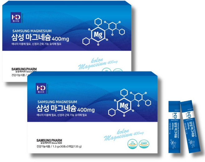 고함량 400mg 마그네슘 분말 신경 안정 근육 이완 에너지 활력 90포, 180개, 1.5g