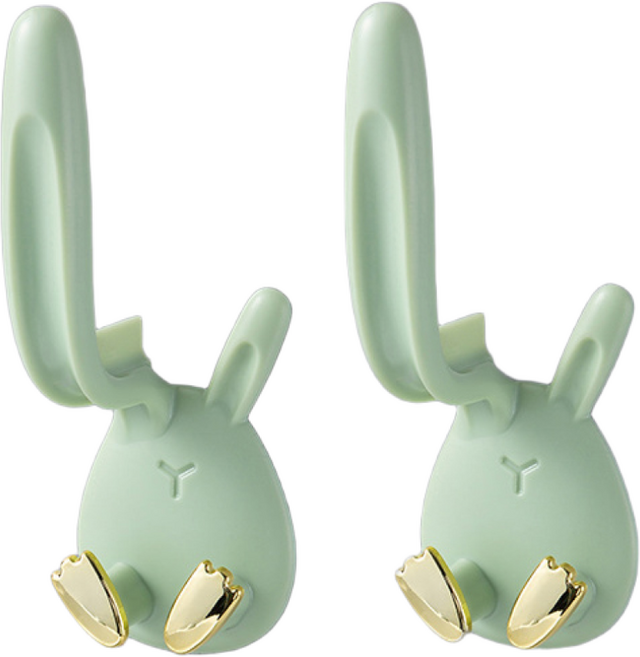 귀여운 무타공 토끼 칫솔 컵 걸이 거치대 양치 꽂이 홀더, 2개, 그린