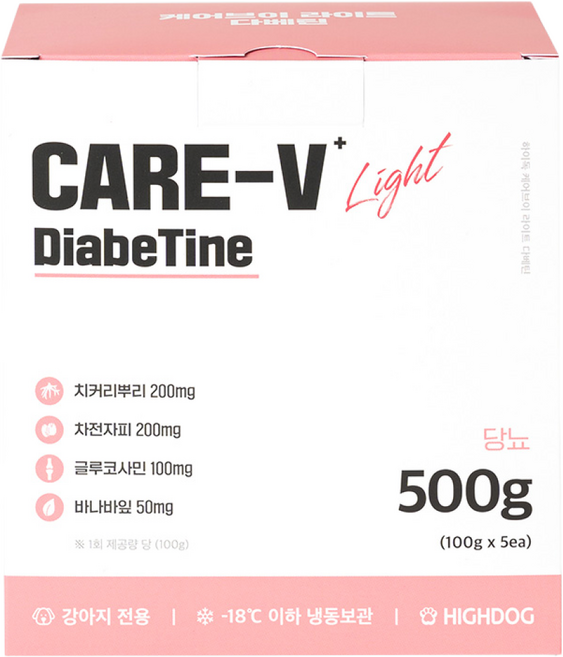 하이독 당뇨 기능식 사료 저탄수 저지방 혈당관리 케어브이 라이트 다베틴 500g, 5개, 오리, 100g