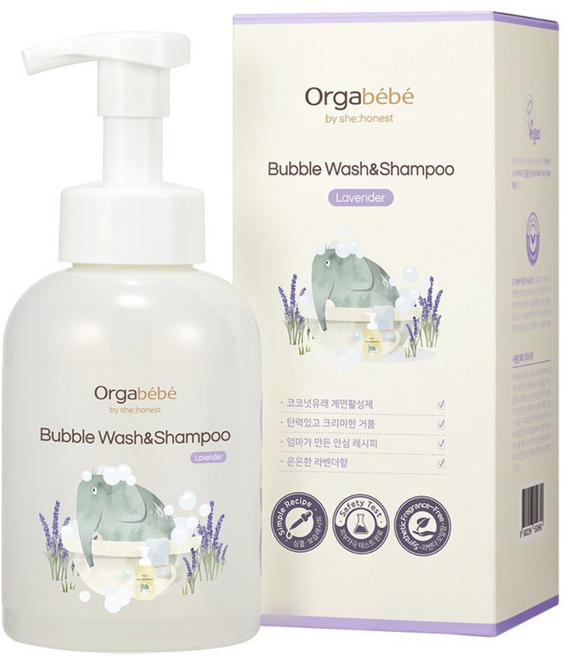 오가베베 버블 아기 바디워시&샴푸 라벤더 신생아 유아 올인원, 500ml, 1개