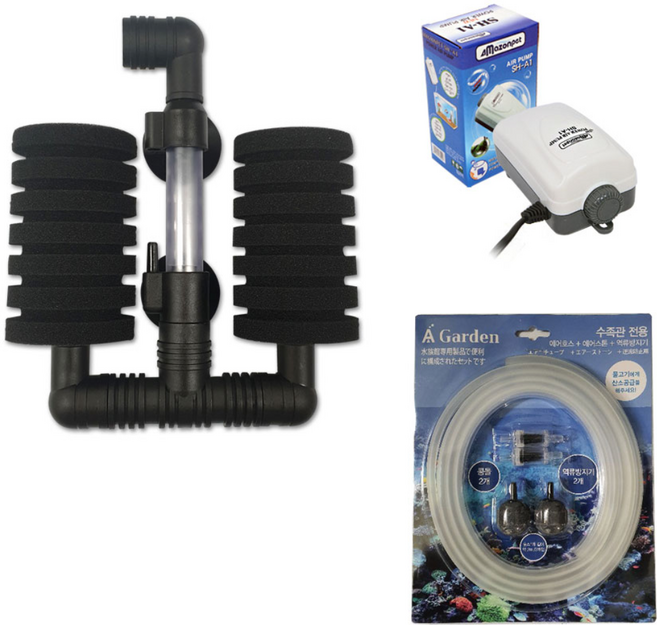 아마존 스펀지 여과기 + 수족관 에어펌프 SH-A1 세트, 1세트