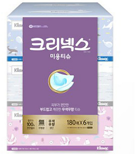 유한킴벌리 크리넥스 180매 무향 6개입 1팩 각티슈