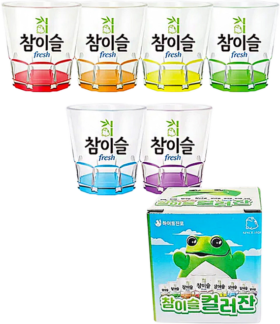 진로 참이슬 컬러잔 6p 세트 SET 레인보우 소주잔 2024년형, 1개