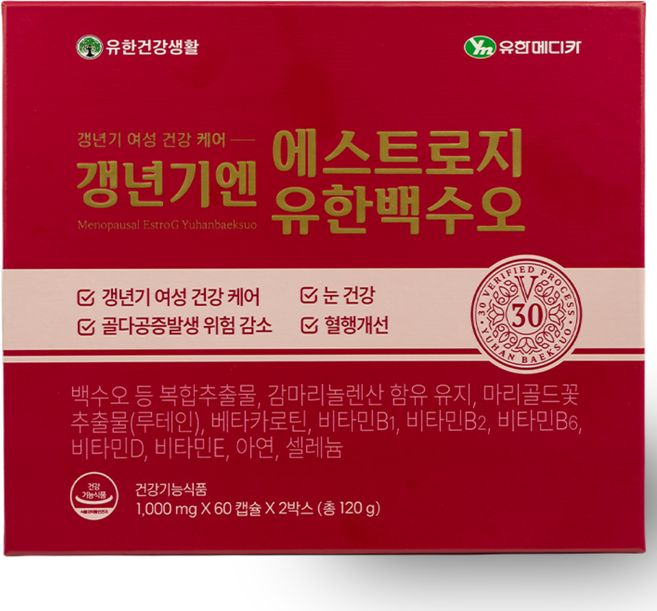 갱년기엔 에스트로지 유한백수오 여성영양제 갱년기영양제 1000mg x 60캡슐 x 2, 2박스, 60회분