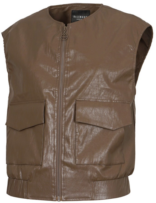 빌트모아 여성 봄 가을 겨울 포켓 비건 레더 베스트 가죽 조끼