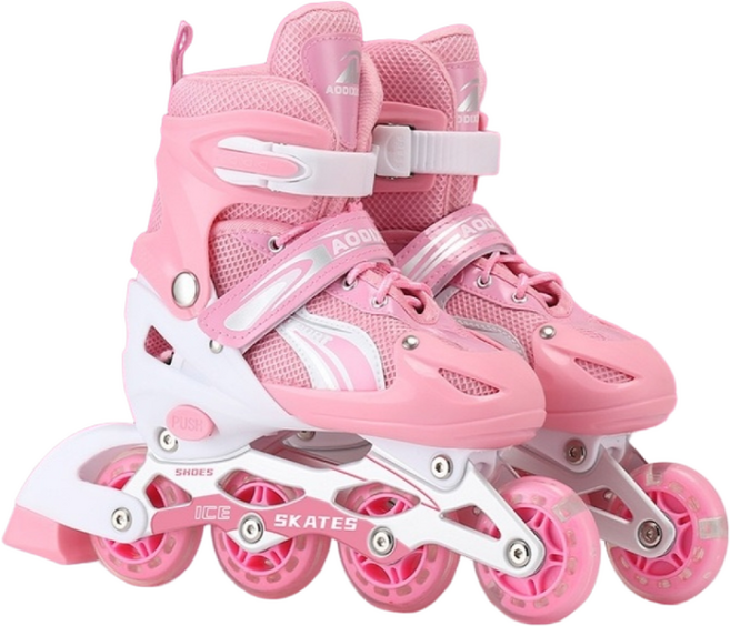 아동용 인라인스케이트 3-12세 사이즈조절 가능 LED 불빛 바퀴 초보자용 실내외 사용 남아 여아 롤러 블레이드 미끄럼방지 바퀴 통기성 좋은 디자인, 핑크색, 1개