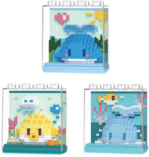 심아트 미니블럭 나노블록 해양동물 3종 C형, 1세트, 혼합색상