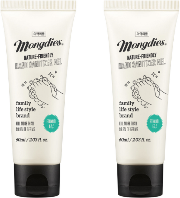 몽디에스 유해세균 99.9% 감소! 손소독제 겔(휴대용) 60ml, 2개