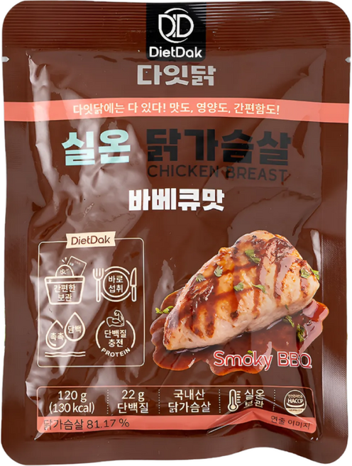 다잇닭 실온 닭가슴살 바베큐맛 120g 60개