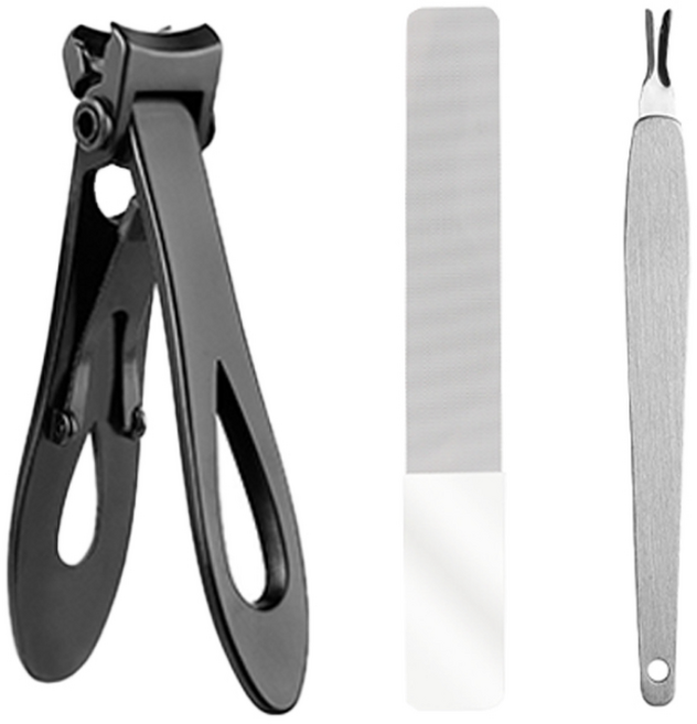 투데이리빙 3종 세트 두꺼운 손톱 깎이 세트 커브형 발톱 깍이 대형 손발톱 깍기 파일 고급 네일 튐 방지 버퍼 정리, R99596B(블랙3종세트, 1세트, 블랙 3종