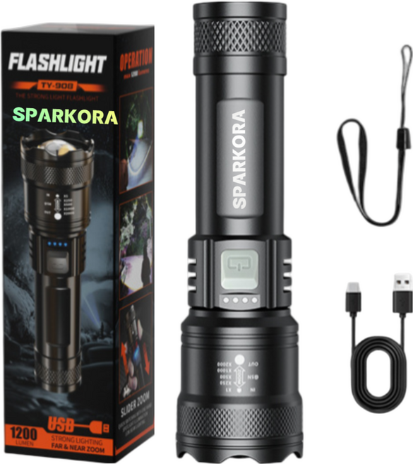 스파코라 충전식 led 후레쉬 초강력 괴물 손전등 랜턴, 1개, 검정(Black)