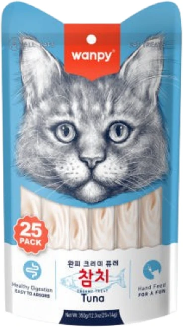 완피 크리미 퓨레 25p 짜먹는 고양이 간식 스틱, 1개, 350g, 참치 - 쿠팡
