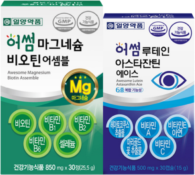 일양약품 루테인 아스타잔틴 헤마토코쿠스+마그네슘 비오틴 영양제 Set, 1세트, 60정