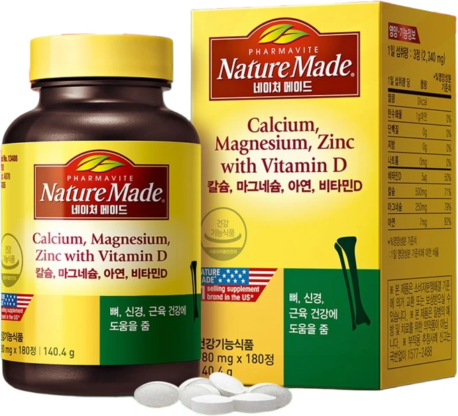 네이처메이드 칼슘 마그네슘 아연 비타민D 140.4g, 180정, 1개 - 쿠팡
