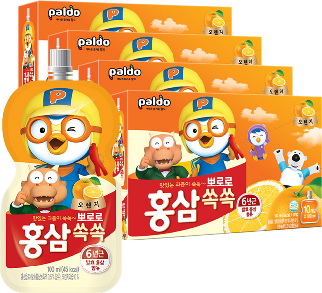 팔도 뽀로로 홍삼쏙쏙 오렌지맛 음료, 100ml, 40개