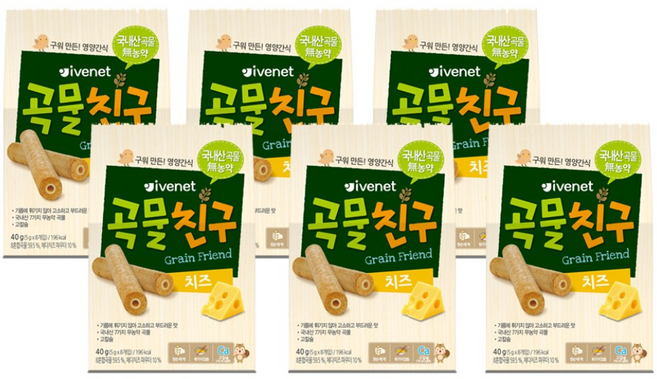 아이배냇 곡물친구, 치즈, 40g, 6개