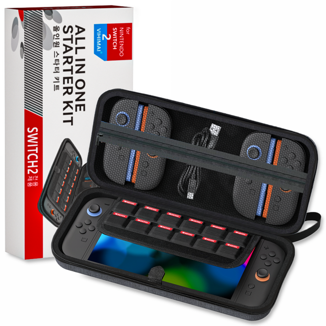 [Vihimai] 닌텐도 스위치2 OLED 전용 올인원 케이스 휴대용 하드 파우치, 1개, 회색, N-S2