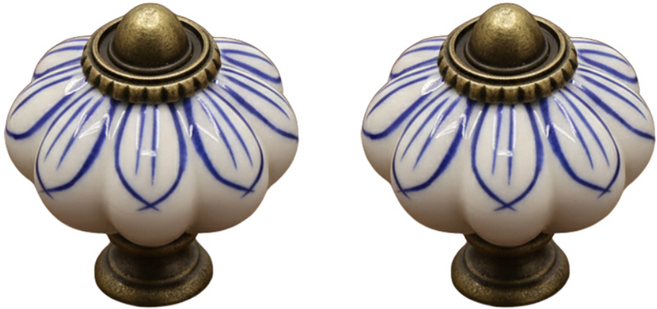 에버리즈 유럽풍 엔틱소품 빈티지 서랍 손잡이 6종, 2개, 꽃잎블루