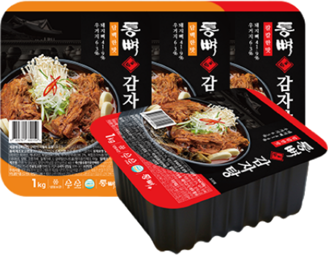 [통뼈공식몰] 통뼈 감자탕 담백한맛 1kg X 2팩 + 칼칼한맛 1kg X 2팩 (총4kg), 1. 담백한맛2팩+칼칼한맛2팩, 4개