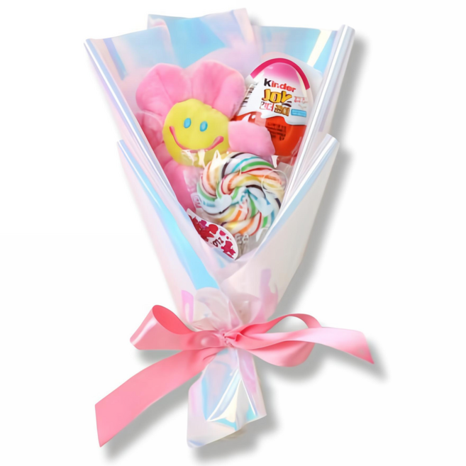 오로라 킨더조이 & 사탕 꽃다발 - 학예회 졸업 재롱잔치 유치원 어린이집 발표회 어린이 인형, 핑크(미니)