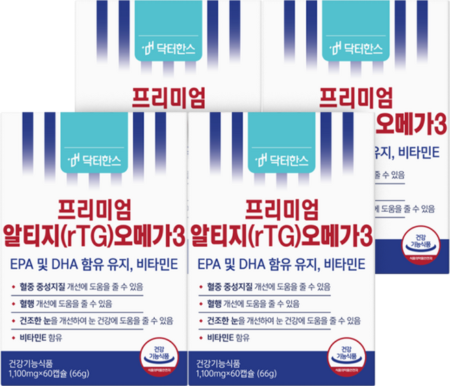 닥터한스 프리미엄 알티지 rTG 오메가3 노르웨이산 EPA DHA 함유유지, 4개, 60정