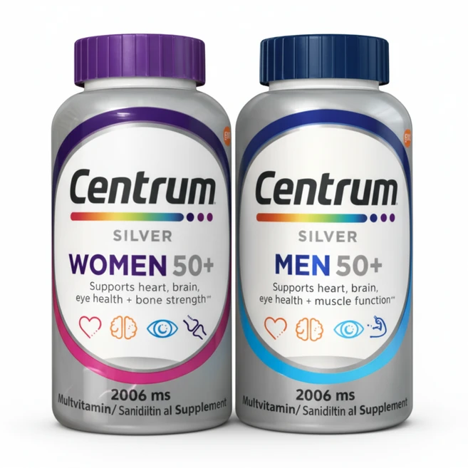 미국 내수용 센트룸(Centrum) 실버 포맨 포우먼 50세이상 여성 + 50세이상 남성 종합 멀티 비타민 미네랄 200정 부부 부모님 영양제 선물, 1개 - 쿠팡