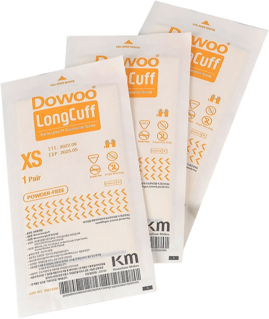닥터엑스 케이엠헬스케어 진료용 멸균 라텍스 장갑 1box XS 사이즈 50세트x6입 LongCuff, 300세트