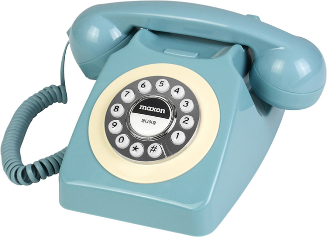 KC인증 맥슨 엔틱 유선전화기 재다이얼 기능 벨음량 조절 기능 통화음량 조절 기능, 블루