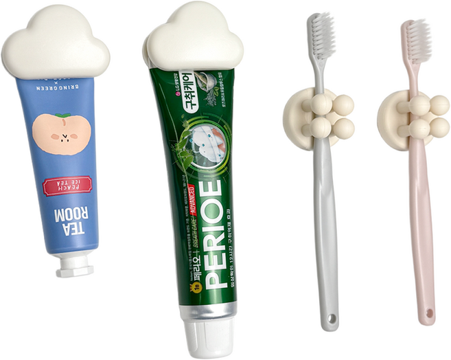 루니바 무타공 실리콘 칫솔걸이 세트, 아이보리, 1세트