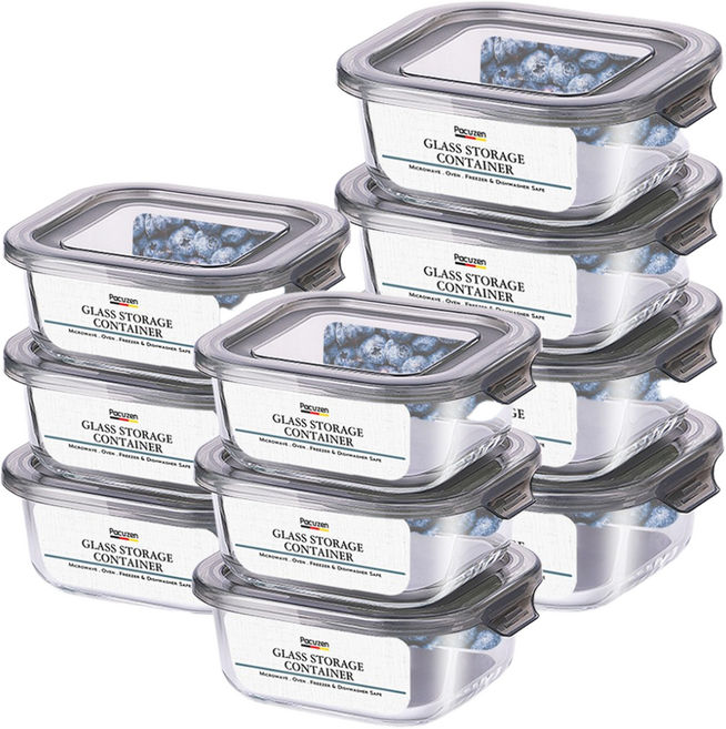 파쿠젠 이지캡 내열유리 반찬통세트, 1세트, 정사각340ml 6p+580ml 4p 총10p