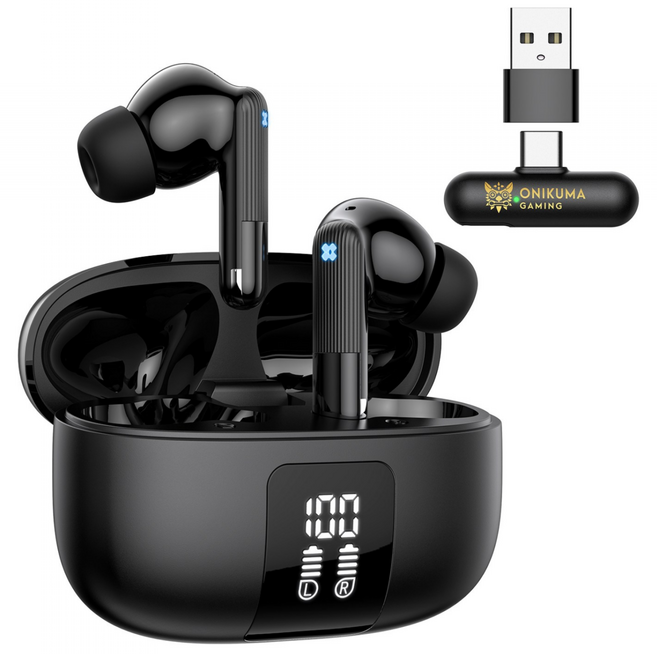 ONIKUMA 게이밍 무선 블루투스 이어폰 2.4GHz 동글 C타입 고음질 6.0 최신형, 블랙, TX612