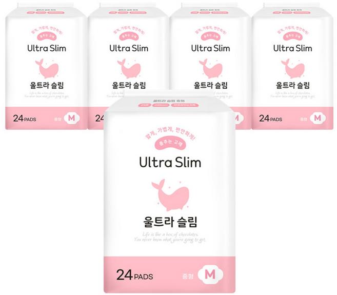 춤추는고래 뽀송한 엠보싱 대용량 생리대 날개형, 중형, 24개입, 5개