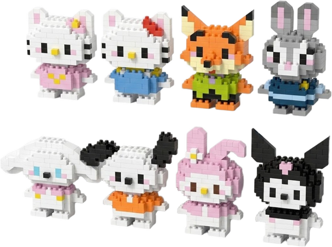산리오 캐릭터 미니 나노블럭 조립 피규어 8종 세트 DIY 장난감 SC25, 8개, 혼합