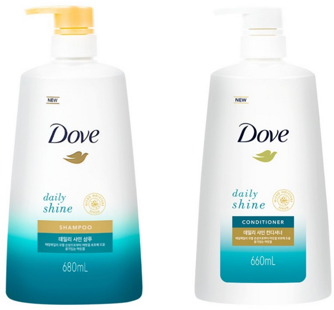 도브 데일리 샤인 샴푸 680ml + 컨디셔너 660ml, 1개