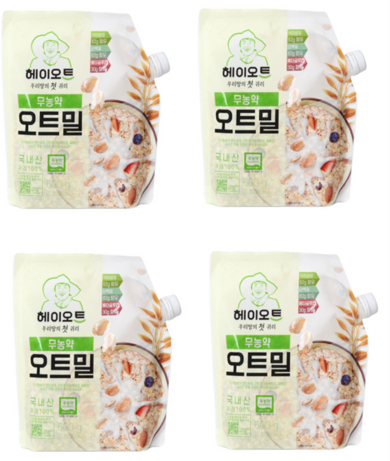 두보식품 헤이오트 무농약 국산 오트밀 600g 4개 국내산 추천 선물 자취 간편식 다이어트 간식 효능 귀리