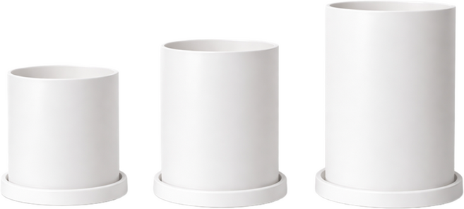 모던레시피 가벼운 원통형 플라스틱 화분 받침 세트 인테리어 화분, 1개, 화이트
