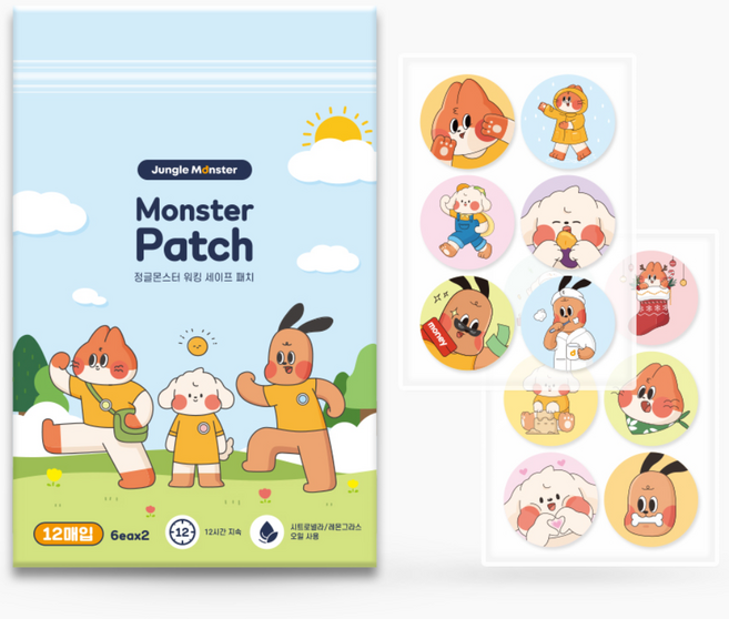 정글몬스터 강아지 워킹 세이프 스티커 몬스터패치 12p, 혼합색상, 1개
