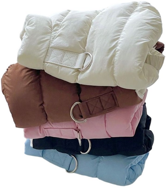 강아지 겨울 패딩 하네스 똑딱이 외투 소형견 중형견 5color, 1개, 브라운