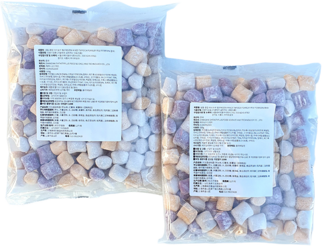 새마원 냉동 칼라 혼합 타피오카펄(대) 무지개 색상 빙수용 빙수떡, 2개, 500g