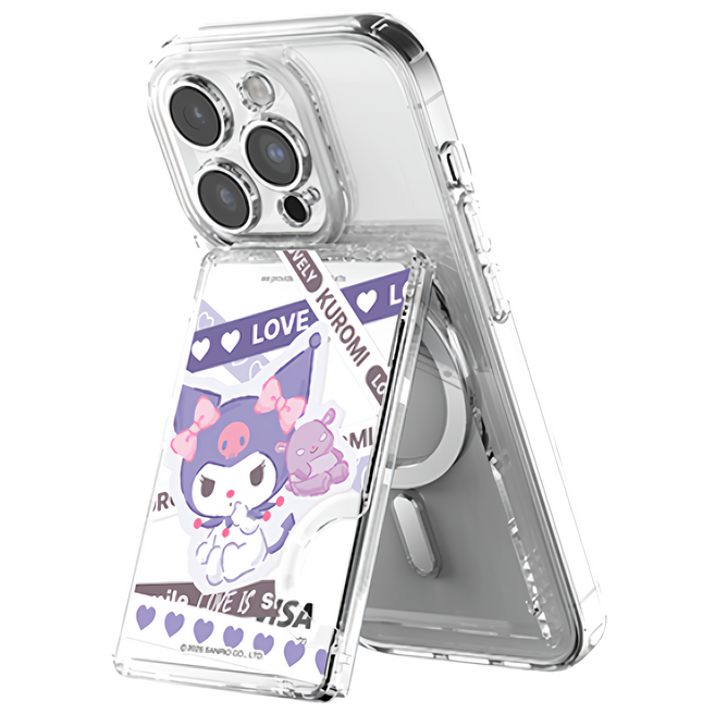 산리오 패턴 투명 마그네틱 멀티 스탠드 카드지갑(맥세이프 호환), 1개, LOVE라인_쿠로미